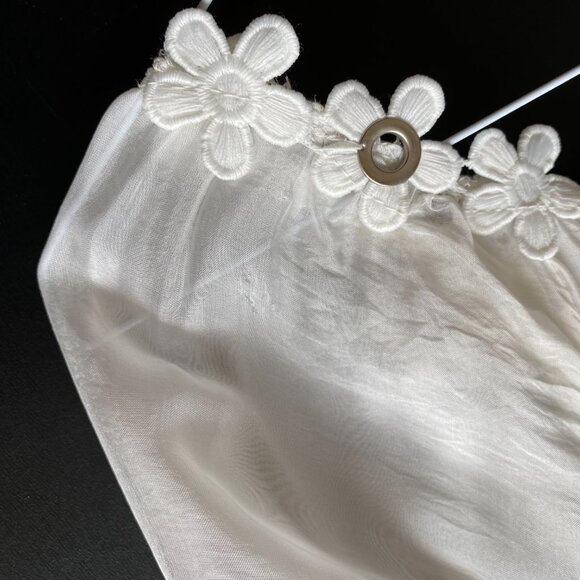 Belle France White Silk Blouse Sheer Sleeves Crocheted Floral Neck Size S - Picture 8 of 9